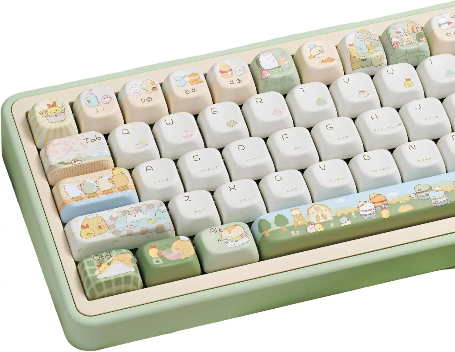 Cute Animal Theme PBT Keycaps 145keys Custom Green&White Keycap Set for Cherry MX Swithes Outemu Gateron Mechanical Keyboards