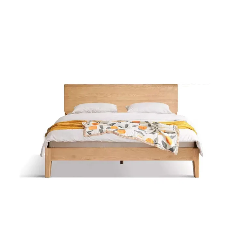 

Solid wood bed Oak master bedroom log double bed Simple reclining large board Household high backrest large
