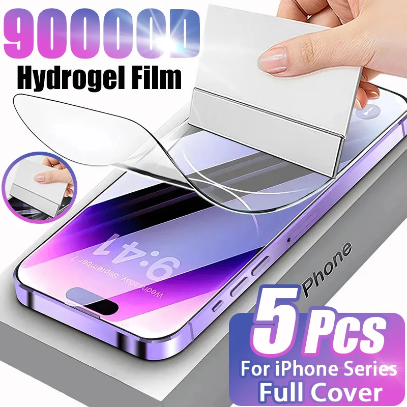 

5Pcs HD Hydrogel Film For iPhone 16 14 15 Pro Max Full Cover Screen Protector iphone 13 11 12 PRO XS MAX Mini 7 8 Plus Not Glass