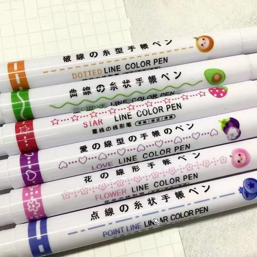 6Pcs/Set Creative Flower Shaped Curve Liner Pen Flowers Line Shaped 6 Colors Colored Highlighter Pen Set Decorative Outline Pen