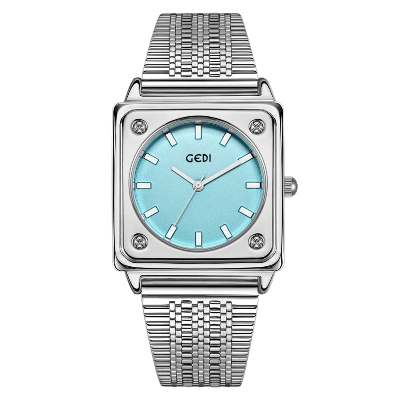 Niche high-end women's watch simple high-value steel strap watch ladies square dial waterproof quartz watch