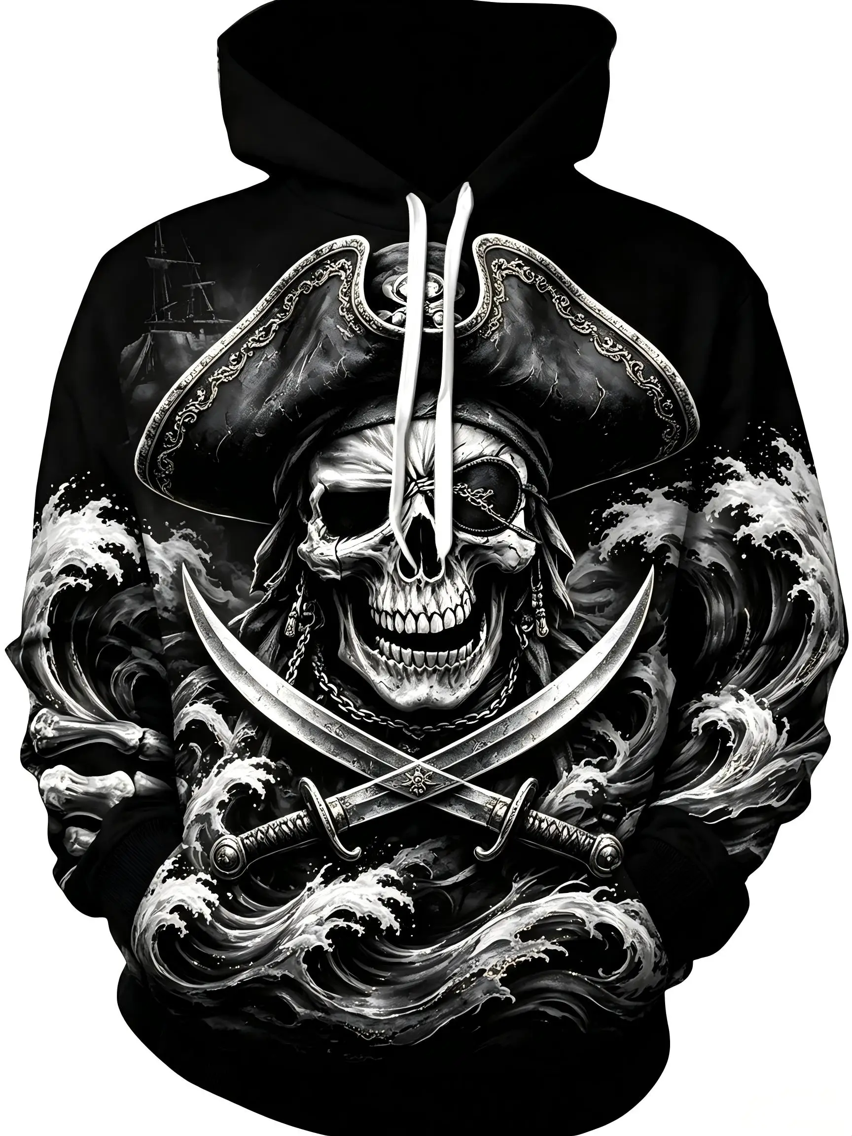 Halloween American Men's New Autumn Horror Skull Print micro Elastic Comfortable Hooded Sweatshirt Outdoor Street Style Top
