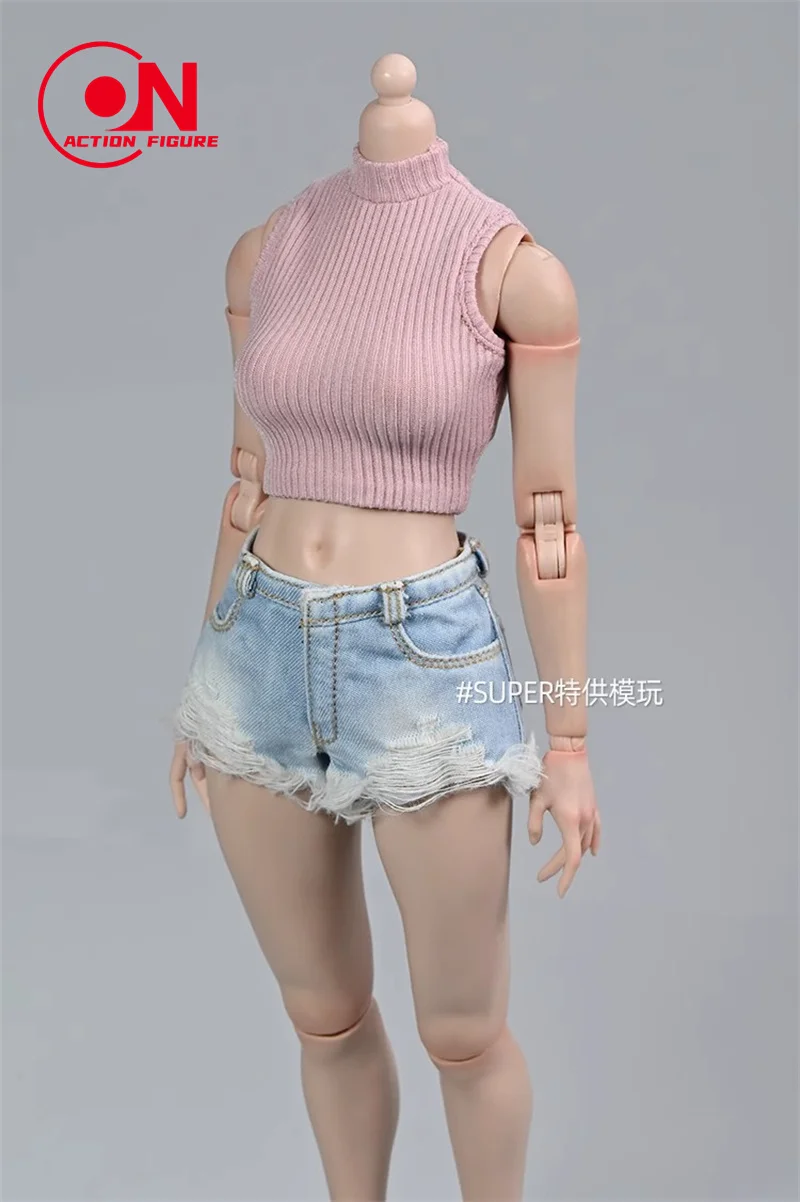 1/6 أنثى مخطط قميص قصير الأكمام الطويلة السراويل الساخنة الملابس نموذج صالح 12 ''TBL JIAOU AT201 الجندي عمل الشكل الجسم #5