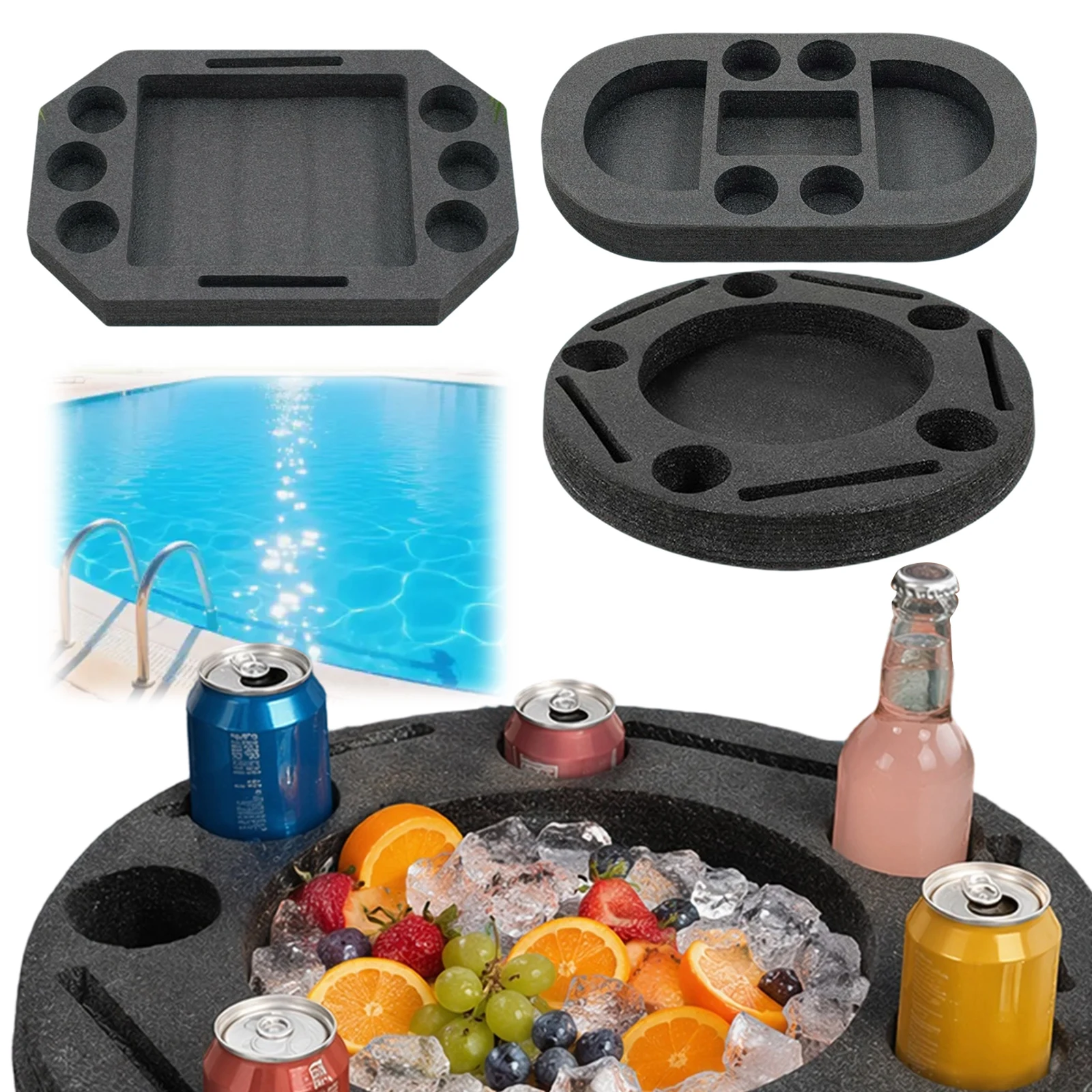 Float Storage Tray Large Capacity & Multiple Compartments Design Portable Floating Holder for Pool Fun Party Hot Tub