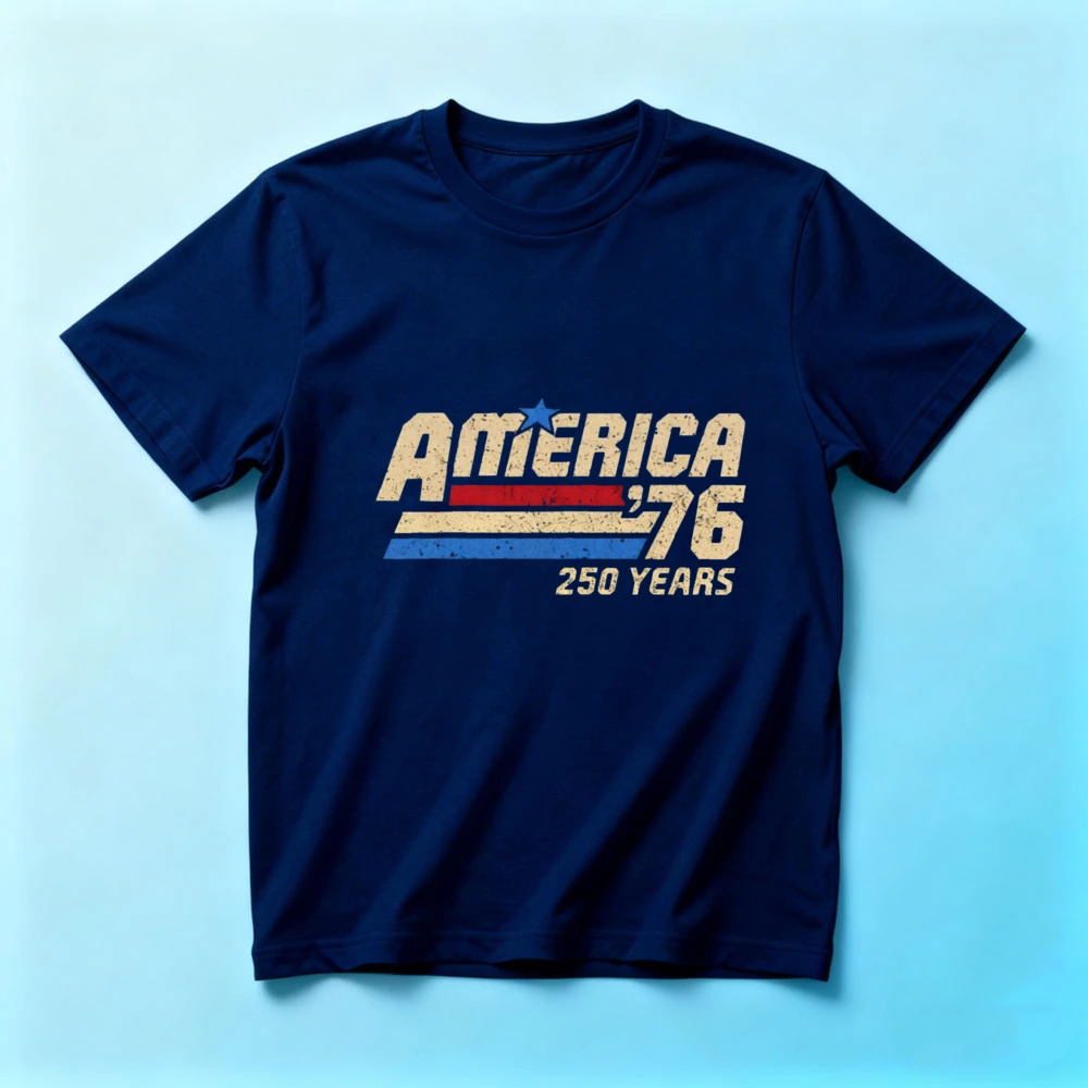

Distressed Retro Athletic America 76 Graphic Printed Shirt Men Women Cotton Tee Independence Day Patriot Casual Streetwear