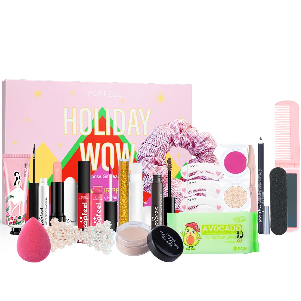 Weihnachts-Adventskalender 2024, Make-up-Tools, Countdown-Geschenkboxen, Lippenstift, Lidschatten, Kosmetik-Set, Partygeschenke für Frauen und Mädchen