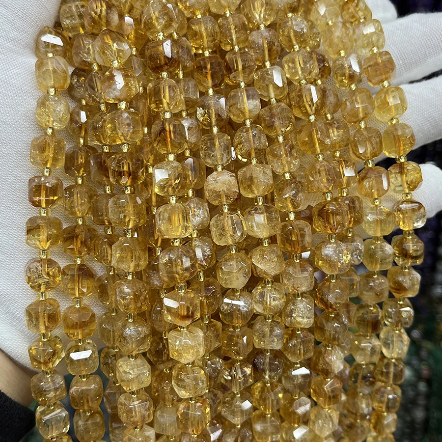 Natural Crystal Citrine Crystal Handmade Faceted Cube Loose Beads For DIY Jewelry Making Bracelet Necklace 15“ 6-7mm 8-9mm