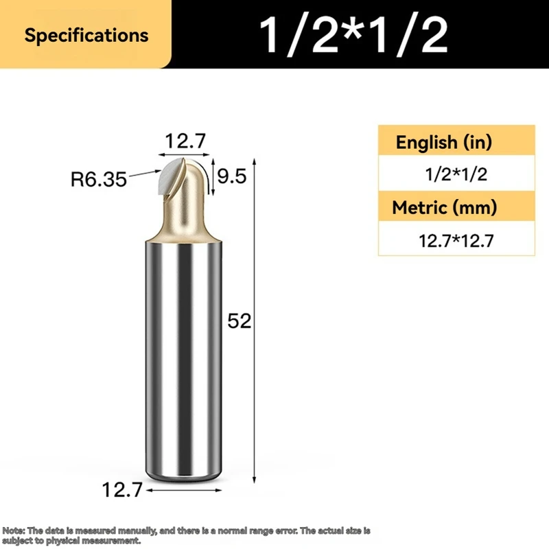 2PCS 1/2*1/4Inch 1/2*1/2Inch Ball Nose Router Bit Round Milling Cutter For Wood CNC Radius Core Box Bit Tools