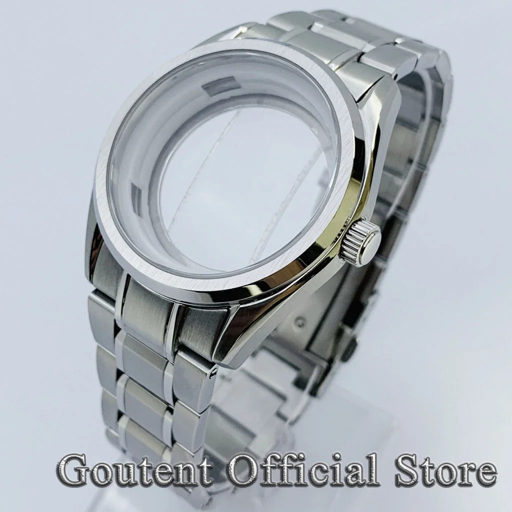 Goutent 40mm Silver Sapphire Glass Watch Case Transparent Back For NH35 NH36 Automatic Movement Watch Accessories