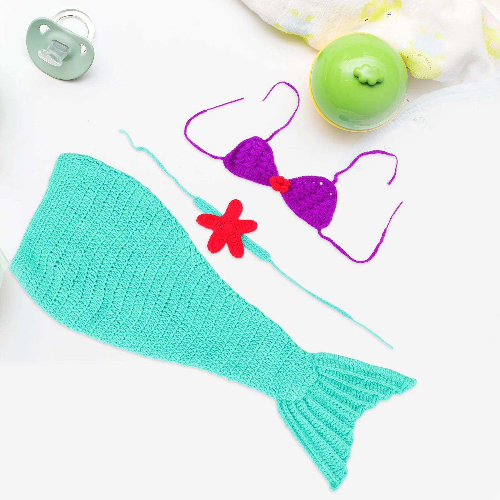 

Photography Props Knitted Mermaid Costume Handmade Crochet Outfit Soft Woolen Wear for Photo Shoots Daily