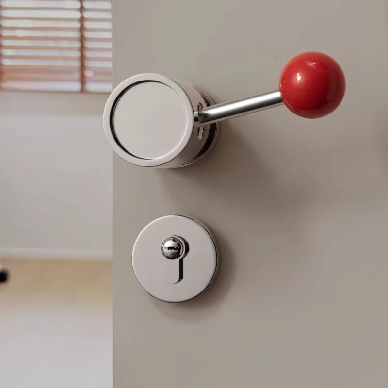 French Mid-Century Door Lock, Silent Latch for Home, Blue Bauhaus Style Knob, Bedroom Interior Door Handle with Modern Style