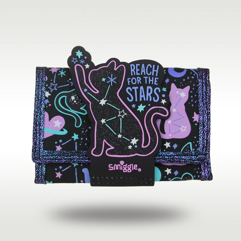 Australia Smiggle Original Children\'s Wallet Cute Girs Kawaii Card Three Fold Bags Holder Black Star Cat 5 Inches