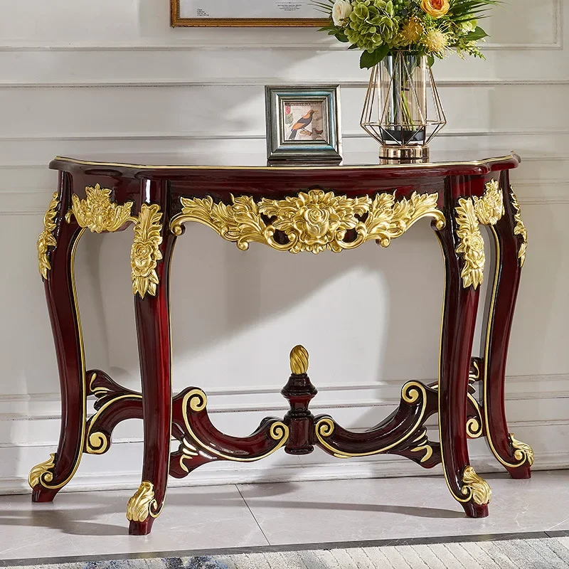 European solid wood carving flower porch table Neoclassical red sandalwood painted gold porch foyer entrance entrance partition
