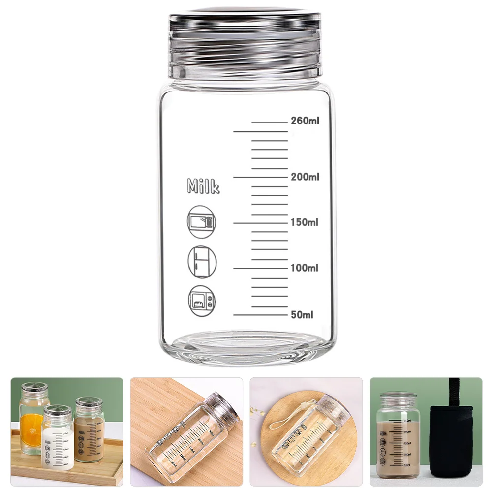 

Graduated Glass Wide Mouth Water Bottle with Lid Airtight Seal for Coffee Travel Outdoor Drinking