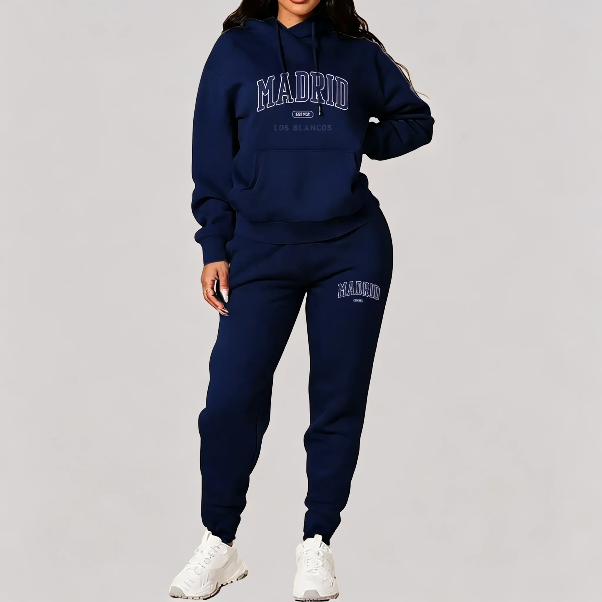 New Ladies TrackSuit Autumn Winter Hoodies Sweatshirts Sweatpants 2 Piece Outfits Madrid Print Trend Sportwear Women Pants Sets - view 2