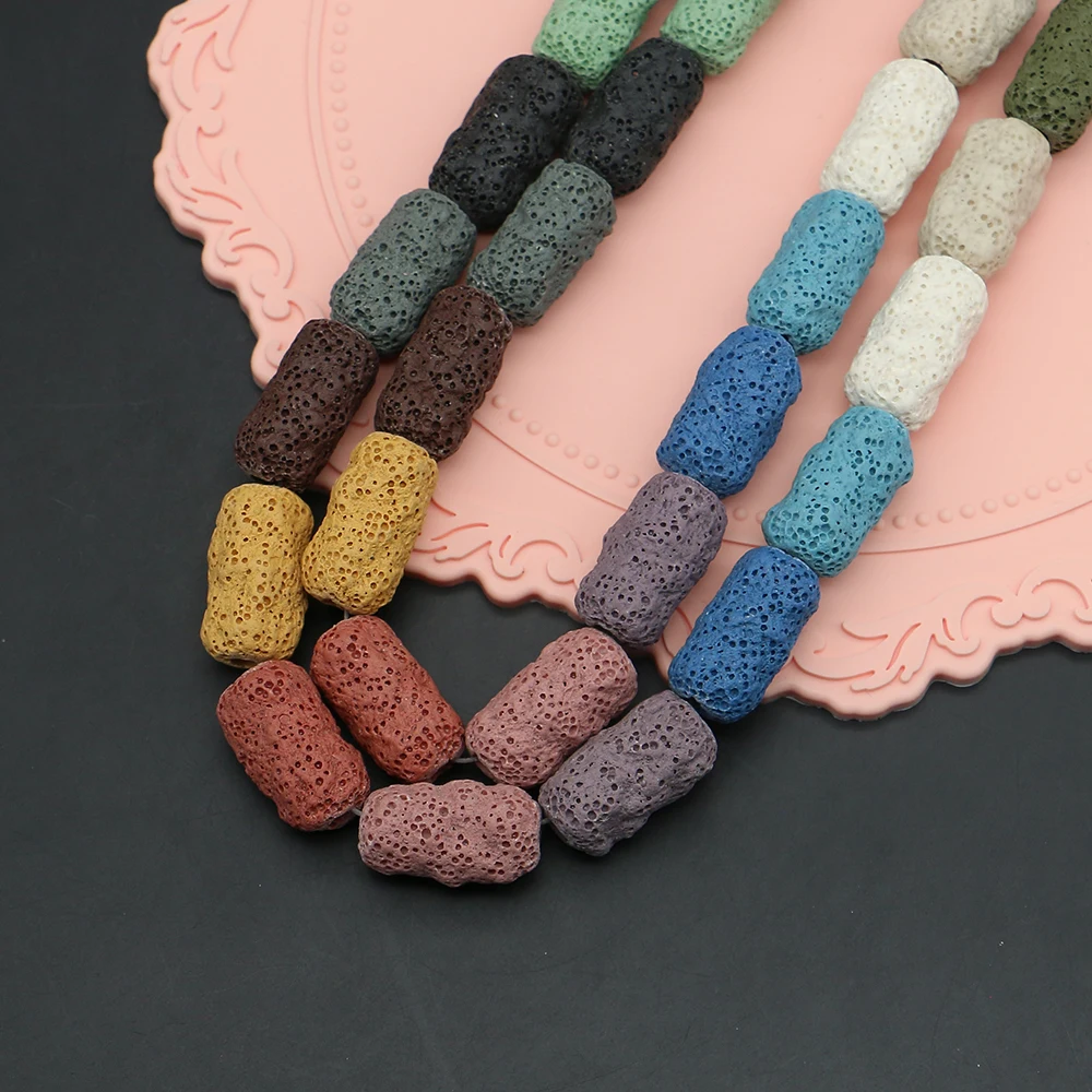 

Rough Rectangular Dyed Volcanic Rock Straight Hole Loose Beads 1 Strand For Jewelry Making DIY Necklaces Bracelets Gifts 11x21mm