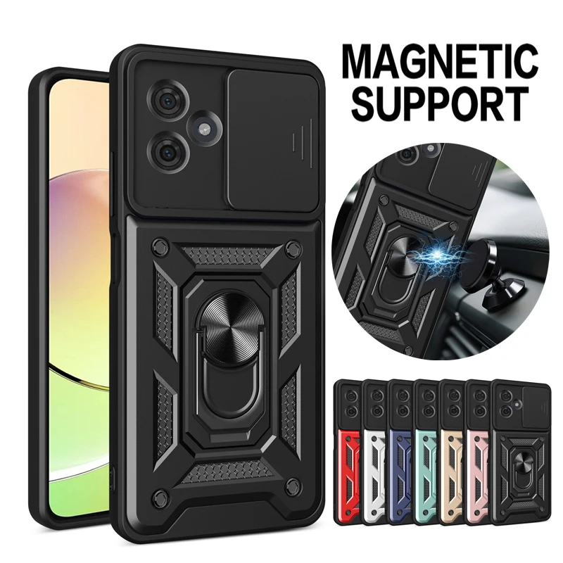 For Motorola Moto G04 G14 G24 G34 G54 G84 Case Armor Slide Camera Funda For Moto G 24 54 84 Magnetic Holder Ring Protect Cover