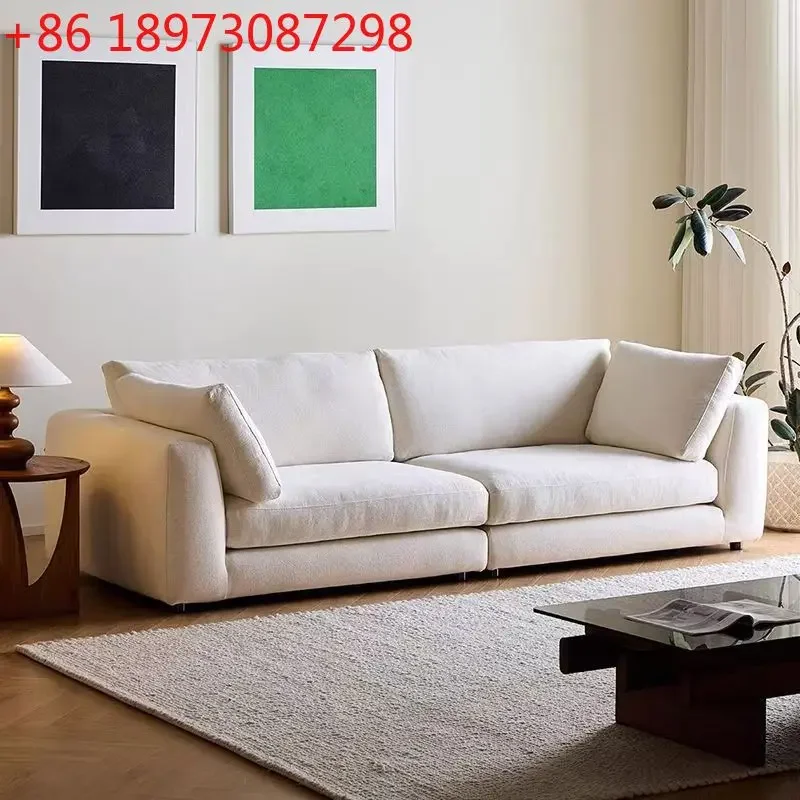 Japanese-style wabi-sabi wind living room small apartment minimalist straight row cotton and linen sofa removable and washable