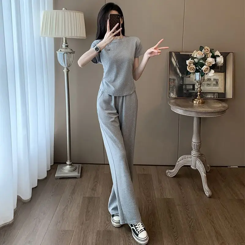 

Ladies Trouser High Waist Cheap New Matching Comfortable Wholesale Bulk with Sleeve Clothes T-shirt Women's Pants Two Piece Set