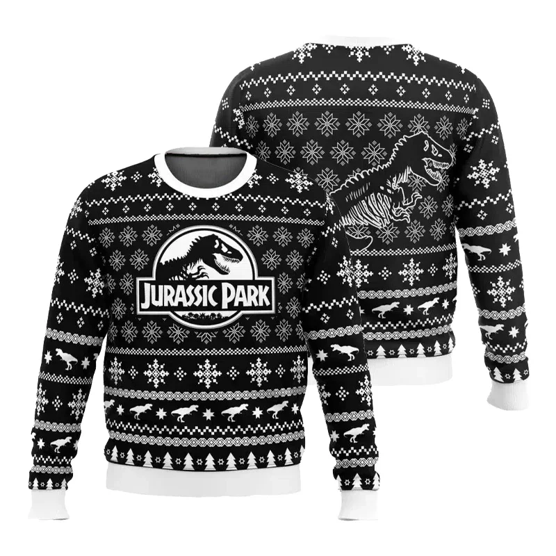 ملابس رياضية شتوية للنساء من الحديقة الجوراسية مطبوعة لعيد الميلاد برقبة دائرية قبيحة ملابس رياضية عصرية للشارع ملابس كبيرة الحجم بقلنسوة على طراز Y2k