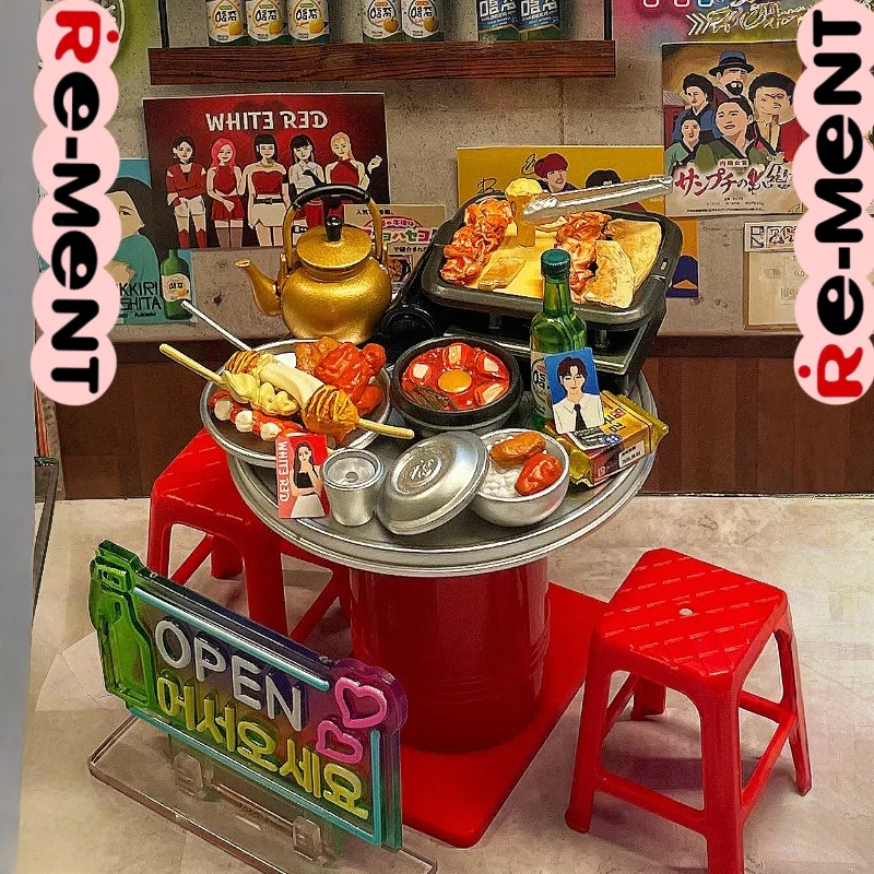 

in stock Re-Ment Genuine Neon lights and romantic Korean food stalls night Miniature Scene Trendy Collecte Model toys Blind box