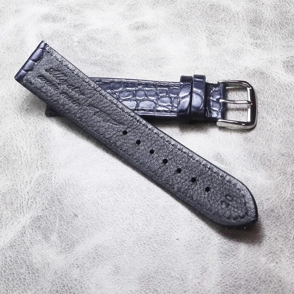 Dark blue Thin Soft Strap Crocodile Leather Watchbands 16 18 19 20 22mm Alligator Genuine Product Watch Band Bracelet Wristband