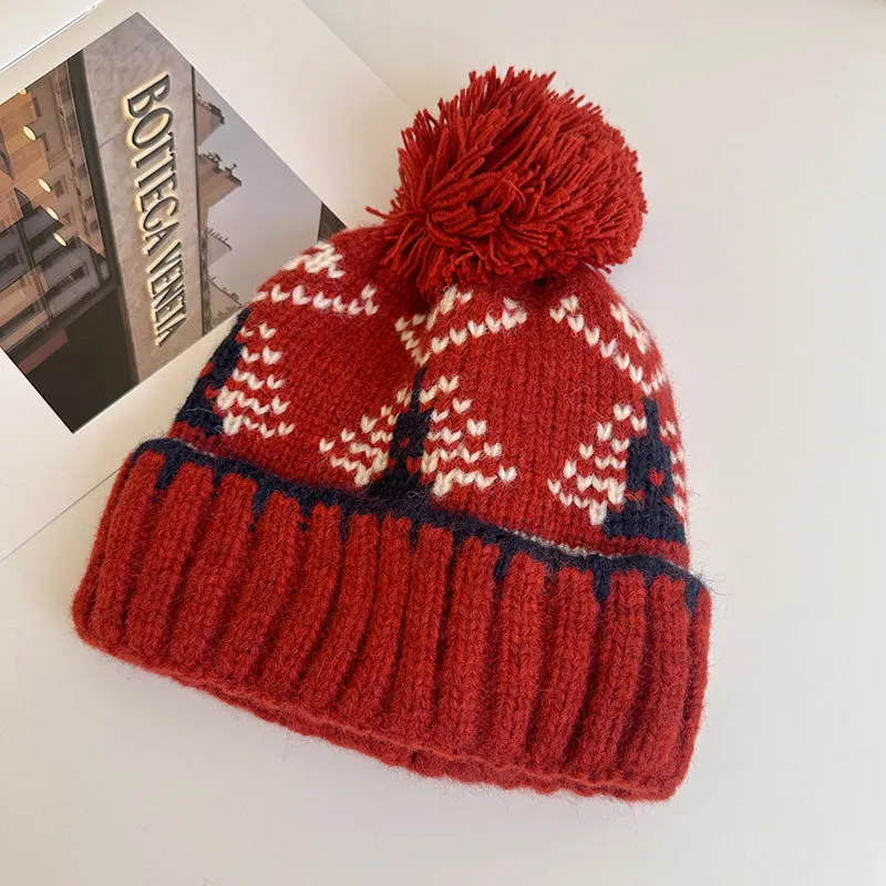2023 neue Winter Beanie Für Frauen Vintage Verdickte Gestrickte Hut Mit Pompom Ohr Schutz Kappe Für Weihnachten Geschenk Weiche Beanie