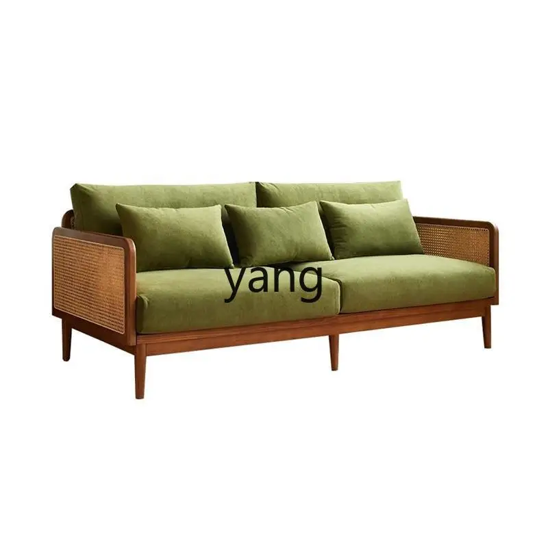 

CX sofa bed retro solid wood rattan straight row double triple living room