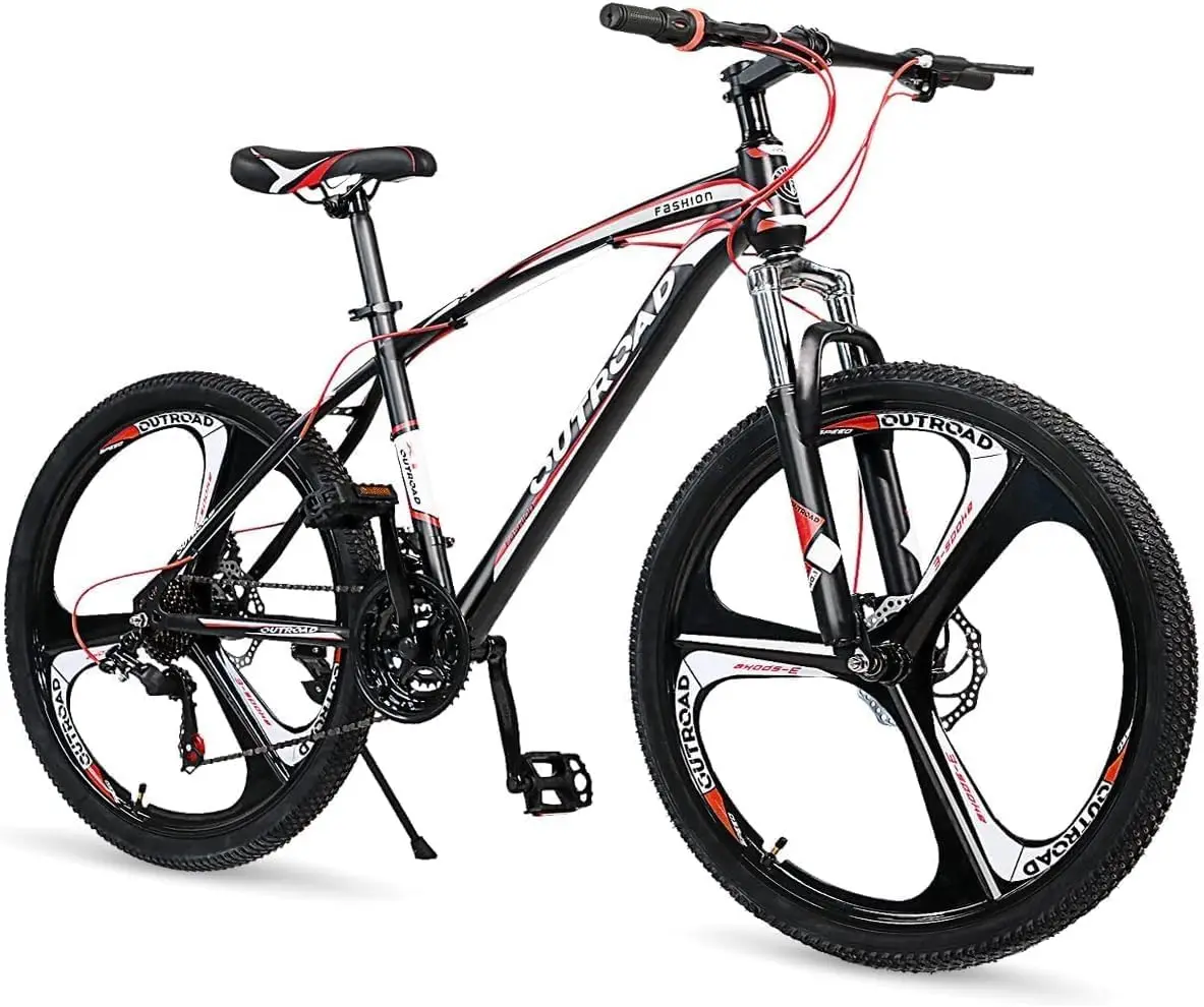 26 Inch Mountain Bike, Aluminum Frame, 21-Speed Dual Disc Brake Bicycle with Lock-Out Suspension Fork Bicycles for Men and Women