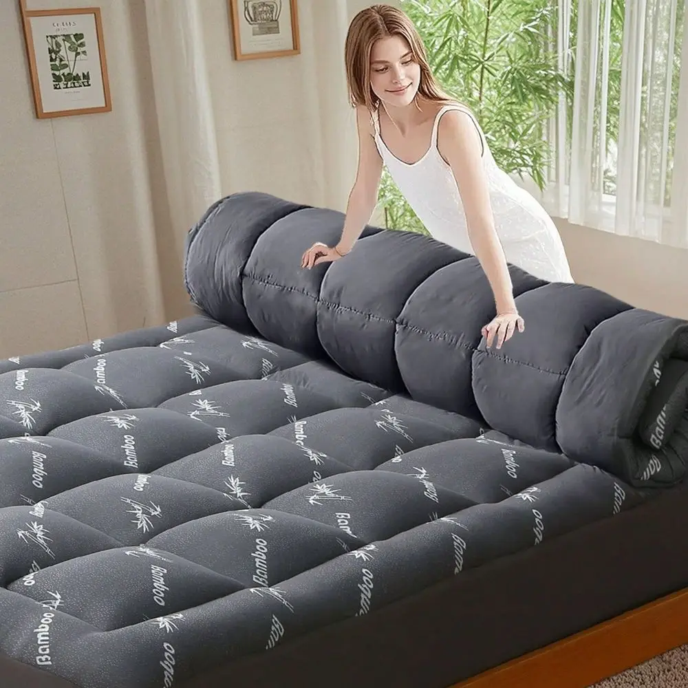 

Fiber Pillow Mattress Topper Thick Mattress Pad With High Quality Bottom, Breathable Cool Mattress Topper Soft Mattress Cover W
