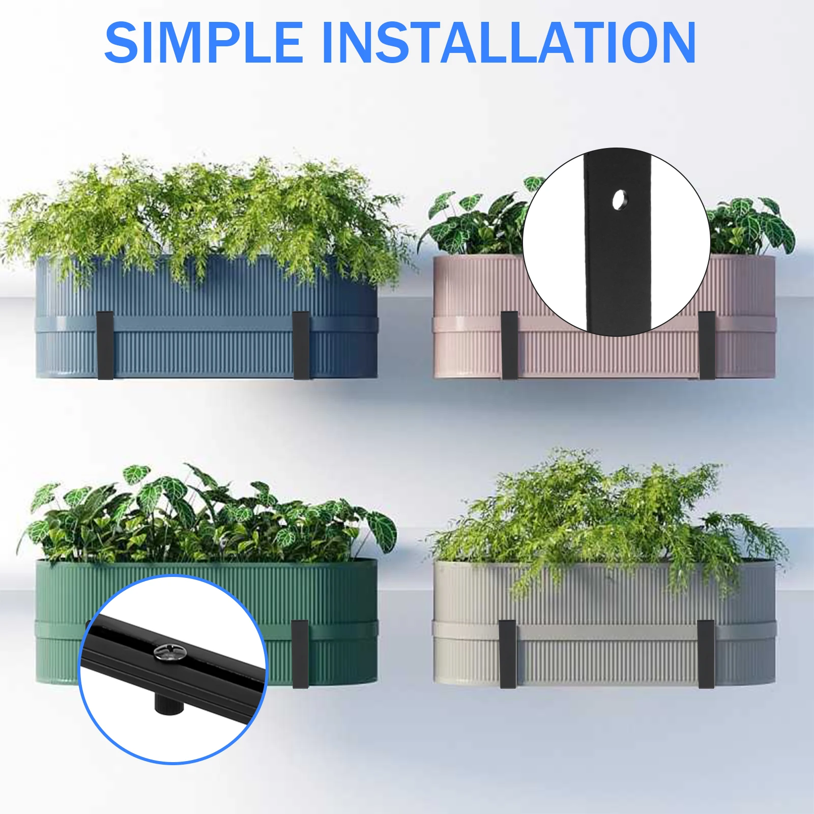 4Pcs Adjustable Planter Pot Metal Bracket Heavy Duty Iron Hook Flower Box Holder Wall Mount for Railings Balcony Window