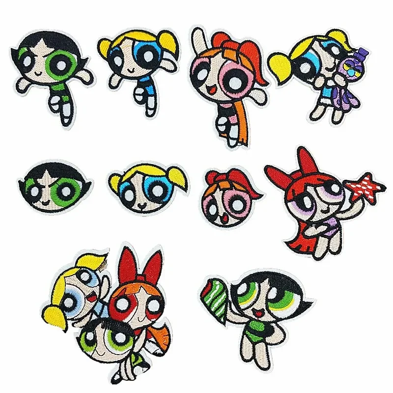 The Powerpuff Girls anime Embroidered Patch on Clothes Jackets Garment Pants Fusible Patches Applique DIY Decoration Accessories