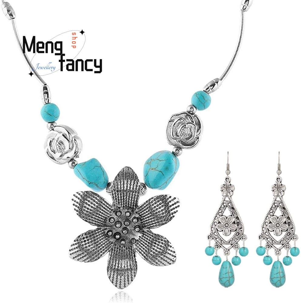 

Ethnic-Style Necklace And Earring Set, Bohemian Turquoise Necklace Best Selling Handicraft Fashion Jewelry Exquisite Elegant
