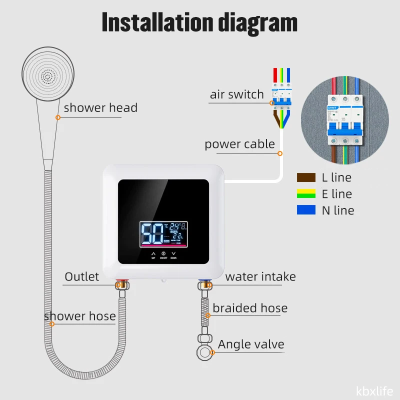 110V 220V Instant Water Heater Bathroom Kitchen Wall Mounted Electric Water Heater LCD Temperature Display with Remote Control