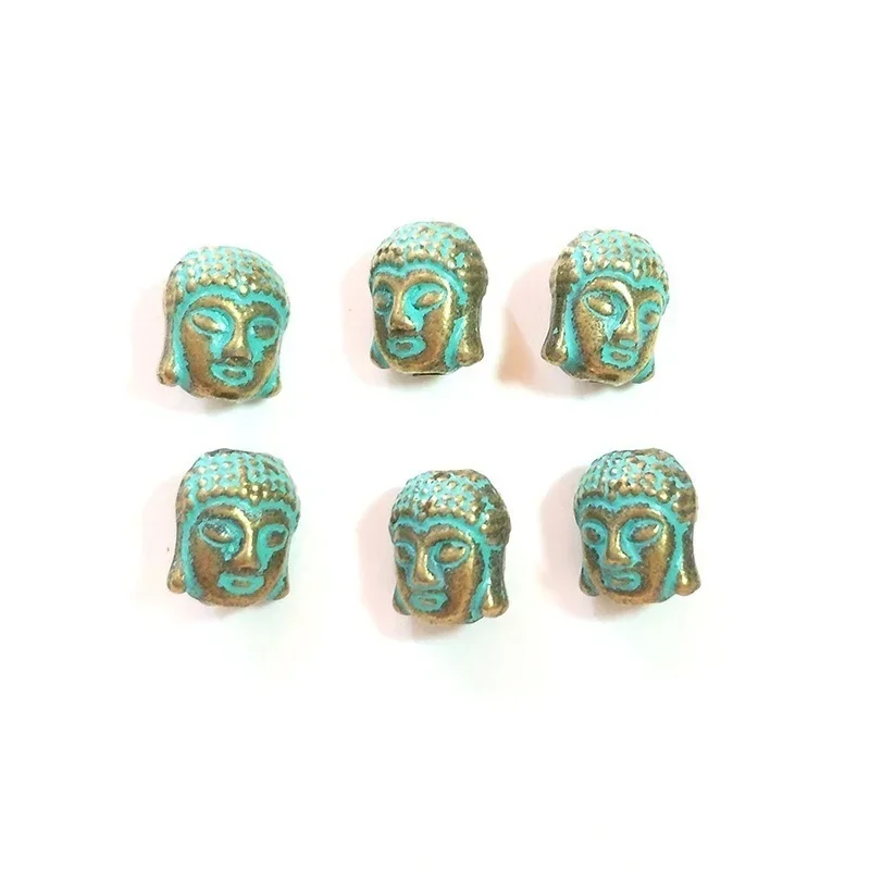 New 10pcs/lot 10MM Antique Patina Alloy Green Buddha Head Charms Beads Fit for Bracelet Necklace Crafts Making DIY Accessaries