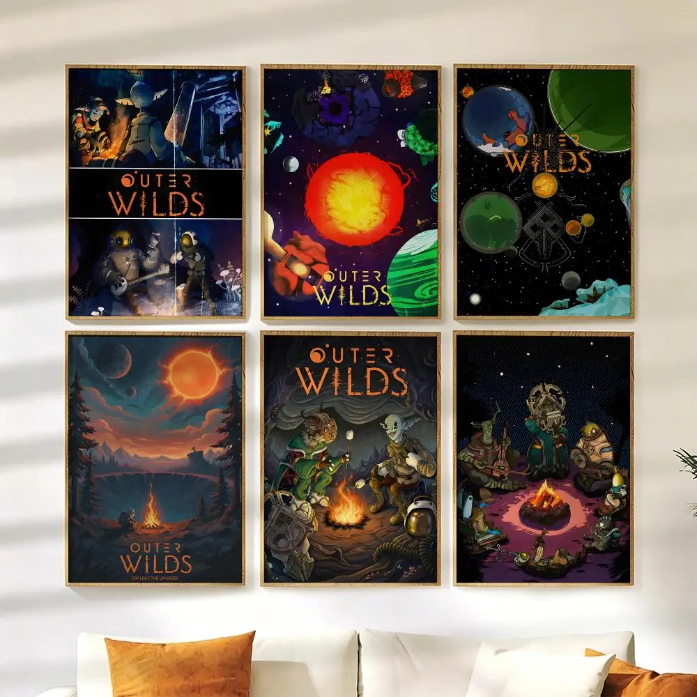 Outer W-Wilds Game Poster Wall Stickers HD Painting Self Adhesive Art Decals for Bedroom Living Room Home Decor