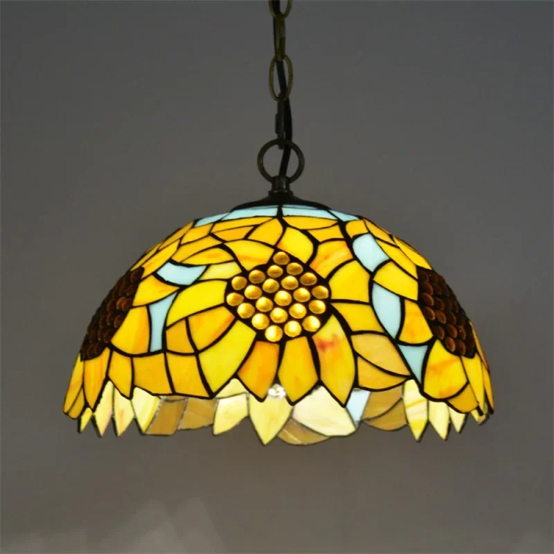 TEMOU Tiffany Pendant Light Contemporary LED Lamp Flower Figure Fixtures For Home Dining Room Decoration