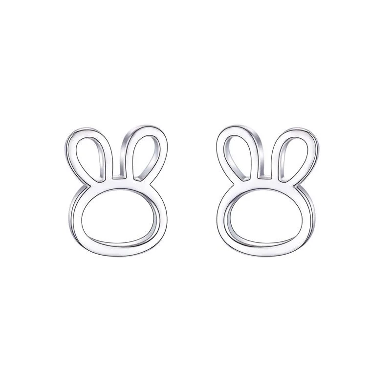 Real 925 Sterling Silver Hollow Rabbit Mini Stud Earrings For Women Classic Animal Fine Jewelry Minimalist Accessories