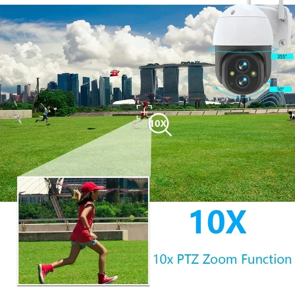 4K 8MP Wifi Camera PTZ Outdoor Dual Lens 10X PTZ Zoom Human Auto Tracking Security Protection Camera Two-Way Audio EseeCloud App