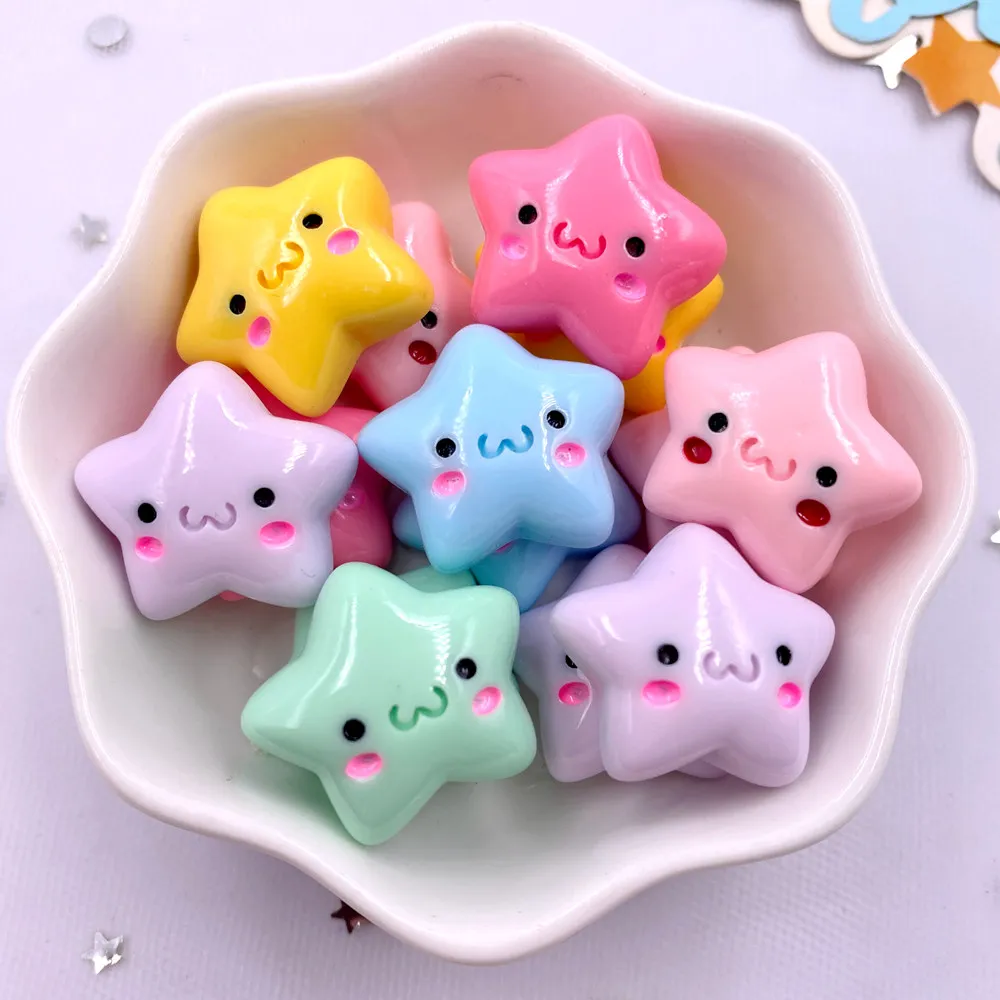 20PCS Mix Resin Kawaii Colorful Mini Smiling Stars Flat back Cabochon Stone Scrapbook DIY Home Decor Figurine Crafts Accessories