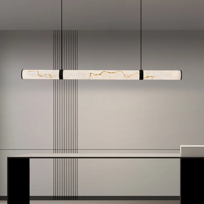 Modern Long Strip Pendant Lamp All Copper imitate Marble Straight light Restaurant kitchen island Living Room Dining Room light