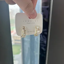 Exquisite C-Shape Stud Earrings For Women Shining CZ Zircon Hollow Out Design Big Wedding Earring Girl Temperament Jewelry