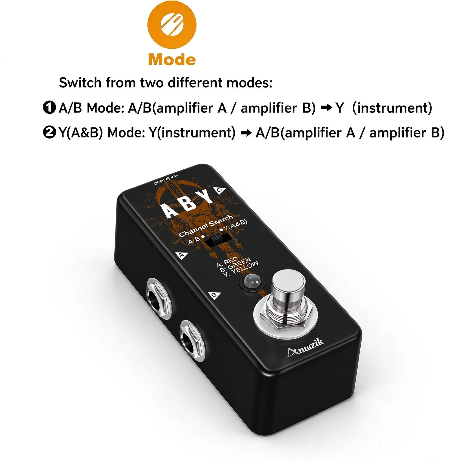 Amuzik ABY Line Selector Guitar Bass Pedal Passive A/B/Y Channel Signal Splitter Switcher ABY Box Stompbox for Guitar Bass AMP