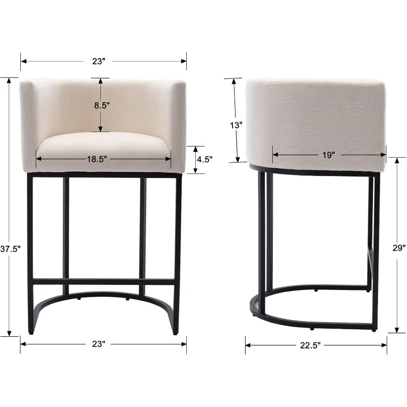 Contemporary Cream Linen Bar Stools Set of 2, 29\