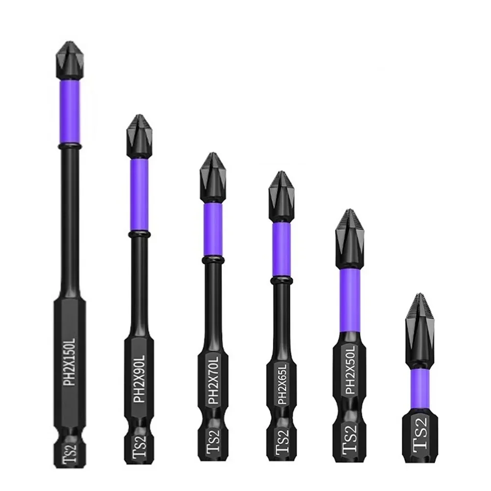 1pc Non-Slip Cross Screwdriver PH2 Magnetic Batch Head Cross Screwdriver Hardness Impact Drill Bit 25/50/65/70/90/150mm