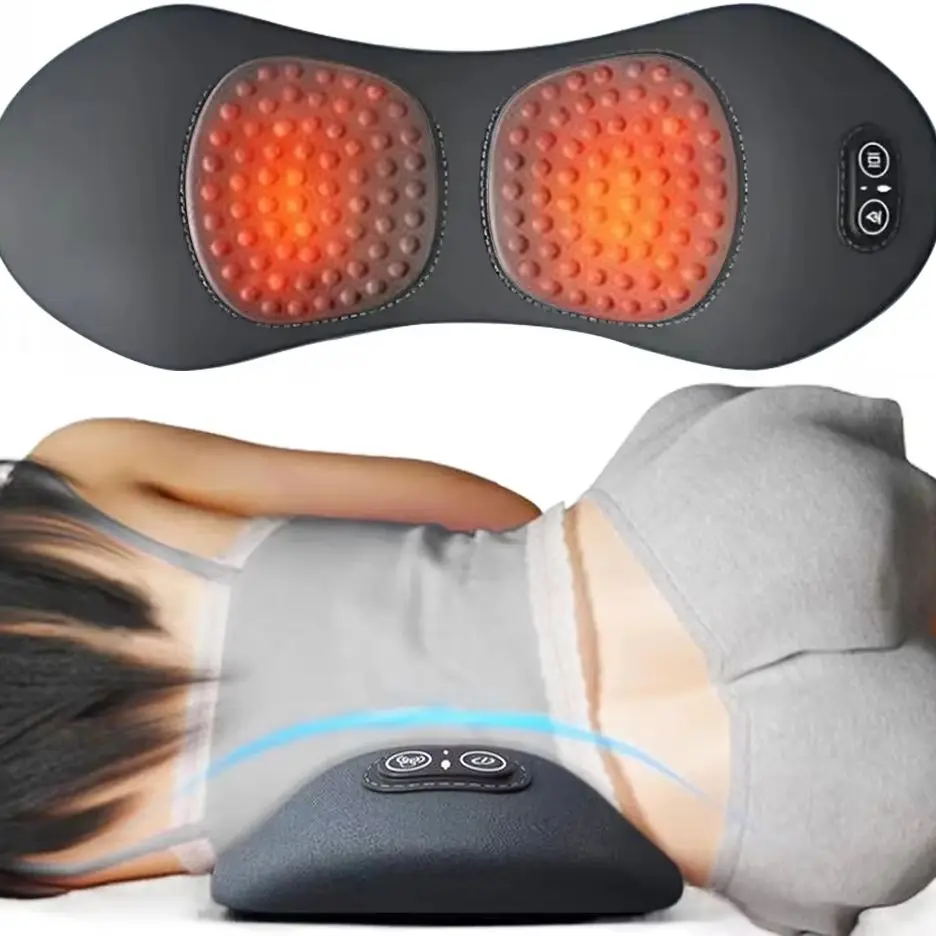 3-in-1 Rückenmassagegerät mit Wärme und Vibration zur Linderung von Rückenschmerzen, Bandscheibenvorfall, Dehnungsunterstützung, Traktion, Massagekissen für den unteren Rücken