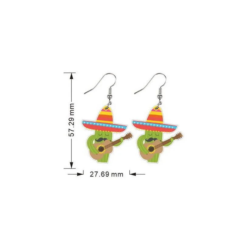 Mexico Fiesta Avocado cactus Embellished Sombrero Hat Pinata Margarita tequila drink Taco Chili Pepper Mariachi earring earrings