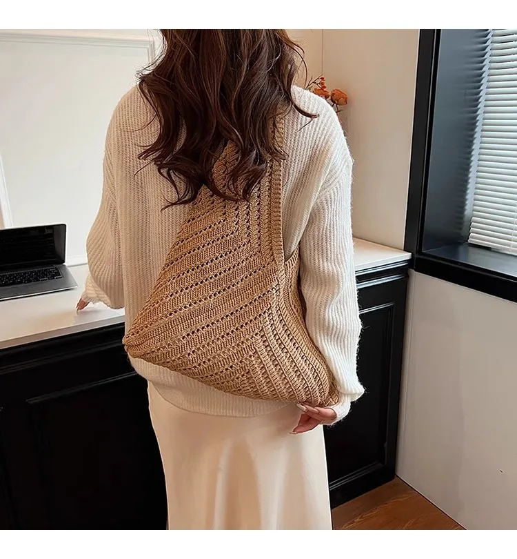 

Fashion Polyester Crochet Shoulder Bags Large Capacity Vintage Tote Bag Handmade Hollow Out Handbag Women