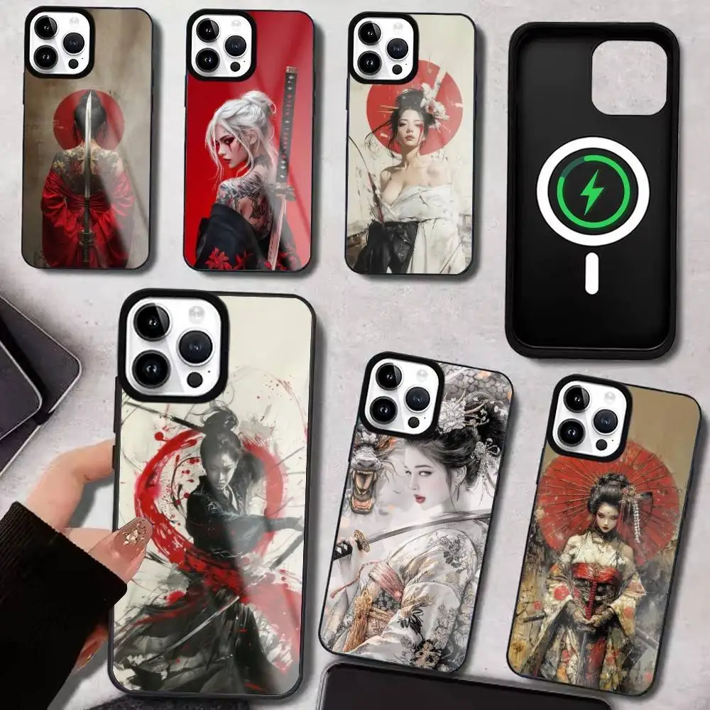 

S-Samurai Warrior G-Geisha Phone Case For iPhone17,16,15,14,13,12,11 Plus,Pro Max Magnetic For Magsafe Wireless Charging