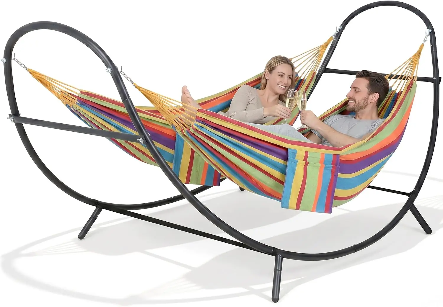 Outdoor Hammock and Stand Set for Porch, Rainbow, 475 lbs Weight Capacity, Patent-Pending Design
